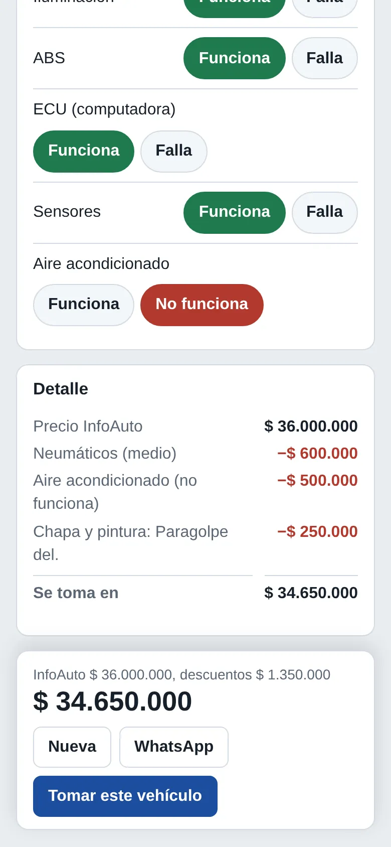 Cotizador de toma en el celular con descuentos y oferta final